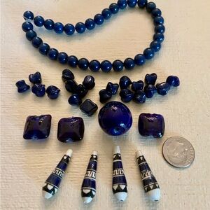 Semi precious, glass, porcelain bead lot made